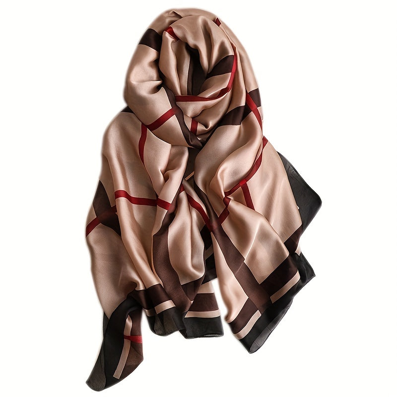 Striped Satin Scarf Shawl Silk Head Wrap Sunscreen Towel