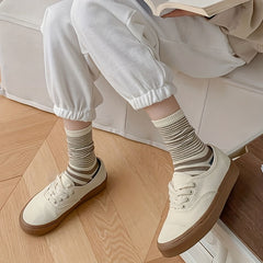 5 Pairs Striped Print Mid Tube Socks Women's Stockings