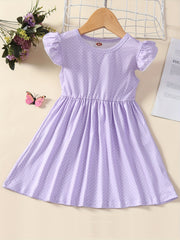 Girl's Plaid Sunflower Graphic Flying Sleeve Dress