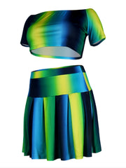  Ombre Off Shoulder Crop Top & Skirt Set