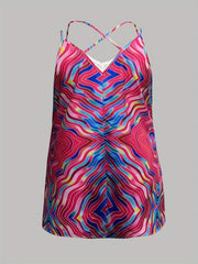  Boho Cami Top Women's Plus Swirl Print Lace V Neck