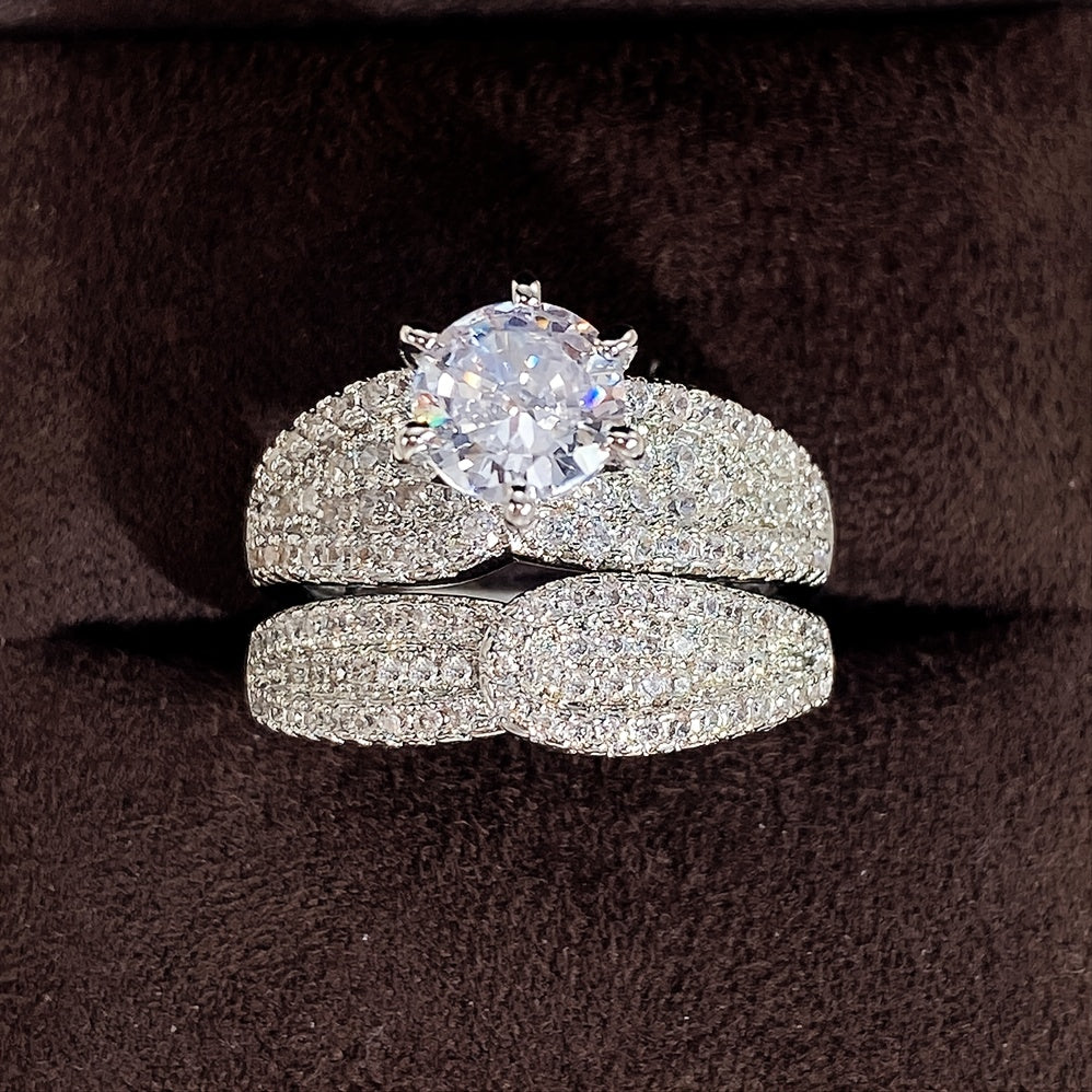 925 Silver Plated Zircon Bridal Wedding Ring Set