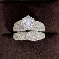 925 Silver Plated Zircon Bridal Wedding Ring Set