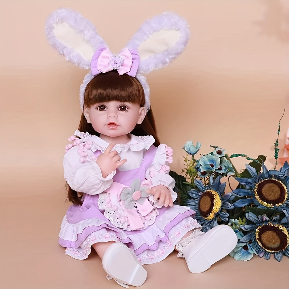 22 Inch Reborn Baby Girl Doll Soft Silicone Vinyl Girl Doll With Long Hair