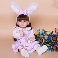 22 Inch Reborn Baby Girl Doll Soft Silicone Vinyl Girl Doll With Long Hair
