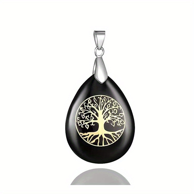 Life Tree Teardrop Crystal Pendant Necklace Chakra Charms for Women