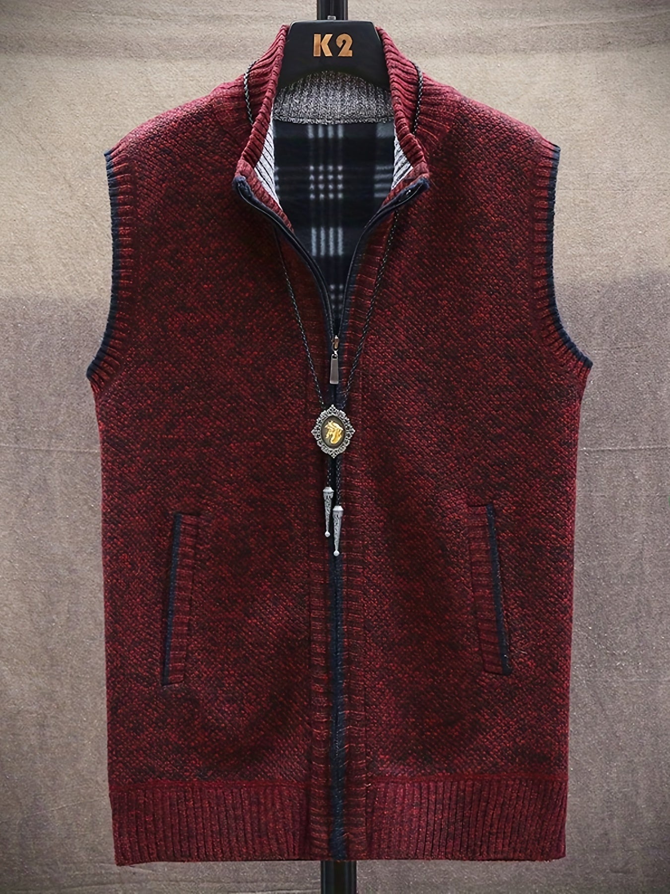 Vintage Style Stand Collar Zip Up Cardigan Vest