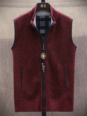 Vintage Style Stand Collar Zip Up Cardigan Vest