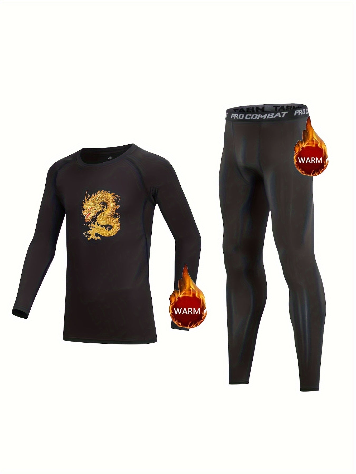 Kids Compression Fleece Sets Cartoon Pattern Pullover Shirt Matching Pants
