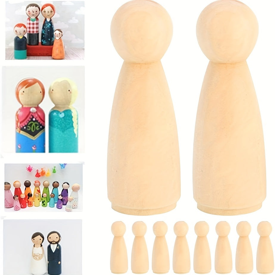 10pcs 65mm Wooden Peg Doll Bodies Unfinished People Shapes Angel Dolls DIY Craft