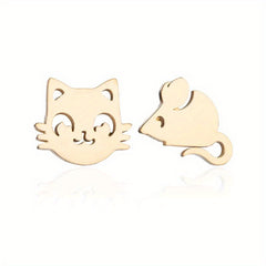 Stainless Steel Cat And Mouse Stud Earrings