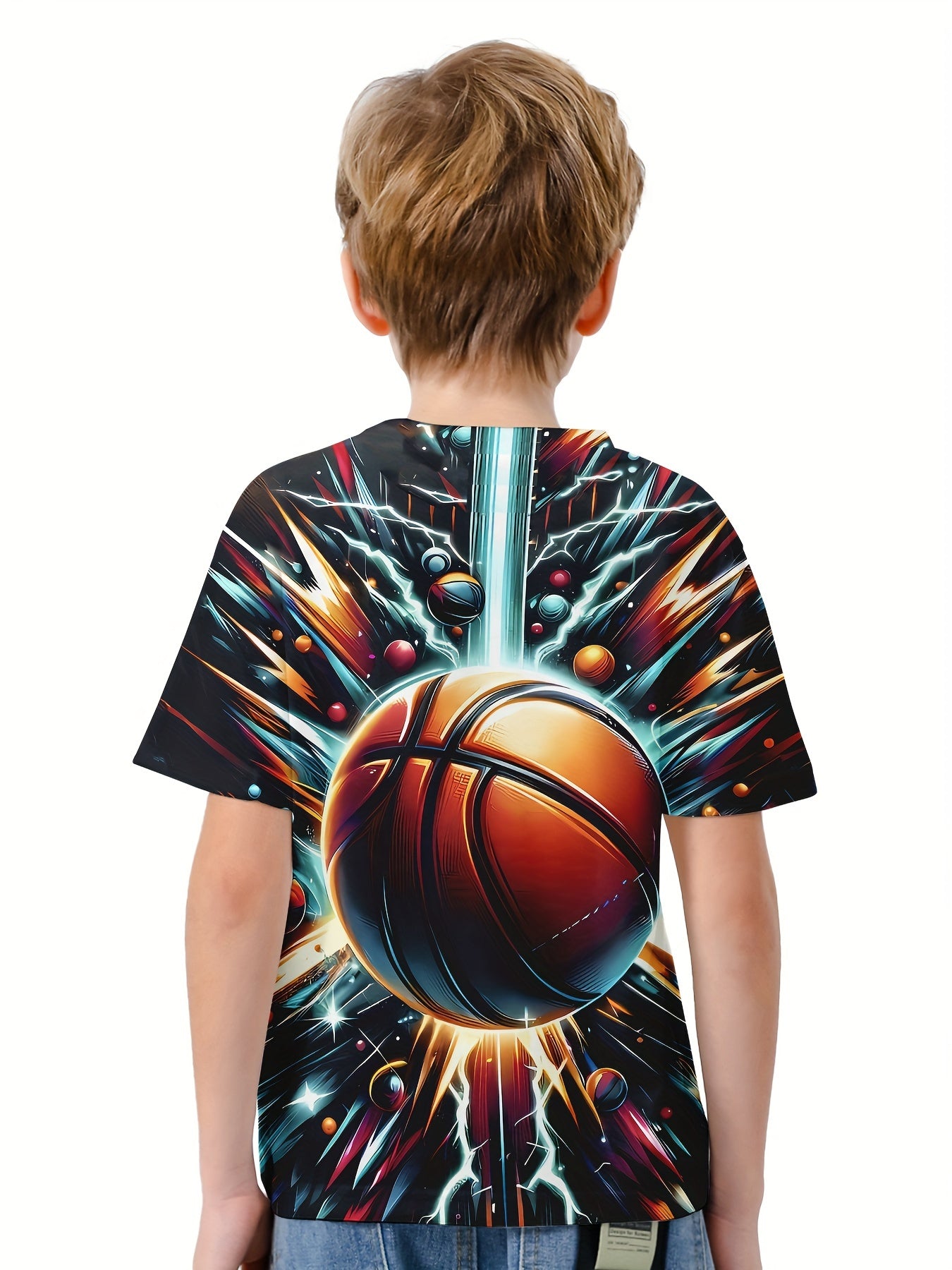 Boy's Basketball Print Casual Tee Short Sleeve Crew Neck T-shirt