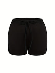  Basic Shorts Women's Plus Solid Elastic Waist Slight Stretch