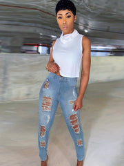  Washed Ripped High Rise Stretch Skinny Jeans