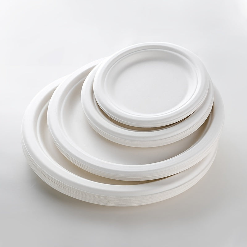 50pcs Sugarcane Round Plates for Family Dinners and Parties