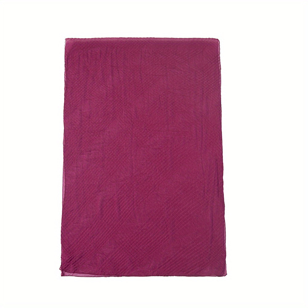 Solid Pleated Scarf Classic Hijab Casual Shawl Silk Bandana Women Neckerchief