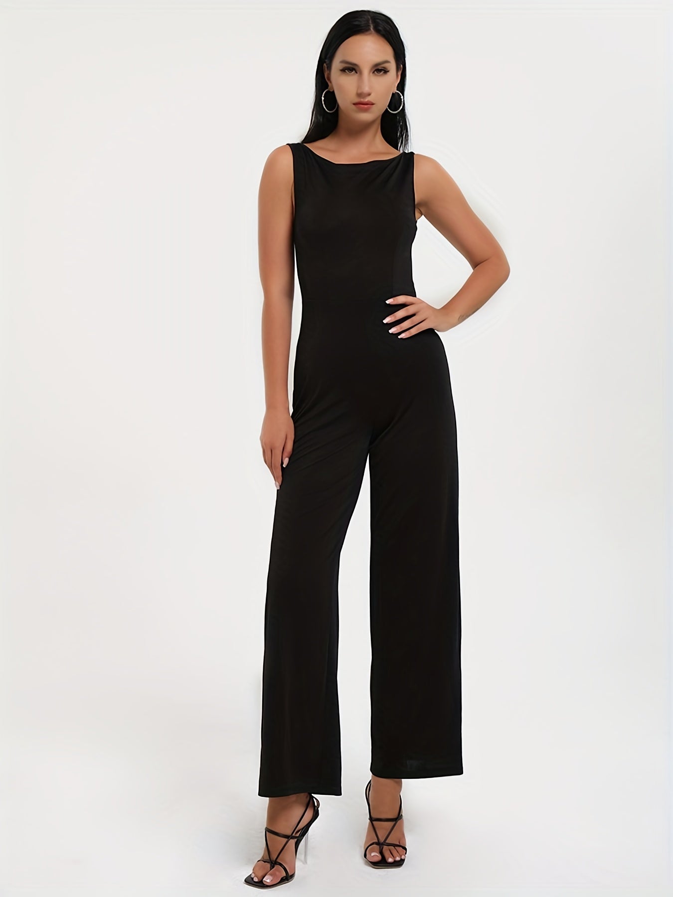 Casual Sleeveless Jumpsuit Solid Slim Wide Leg