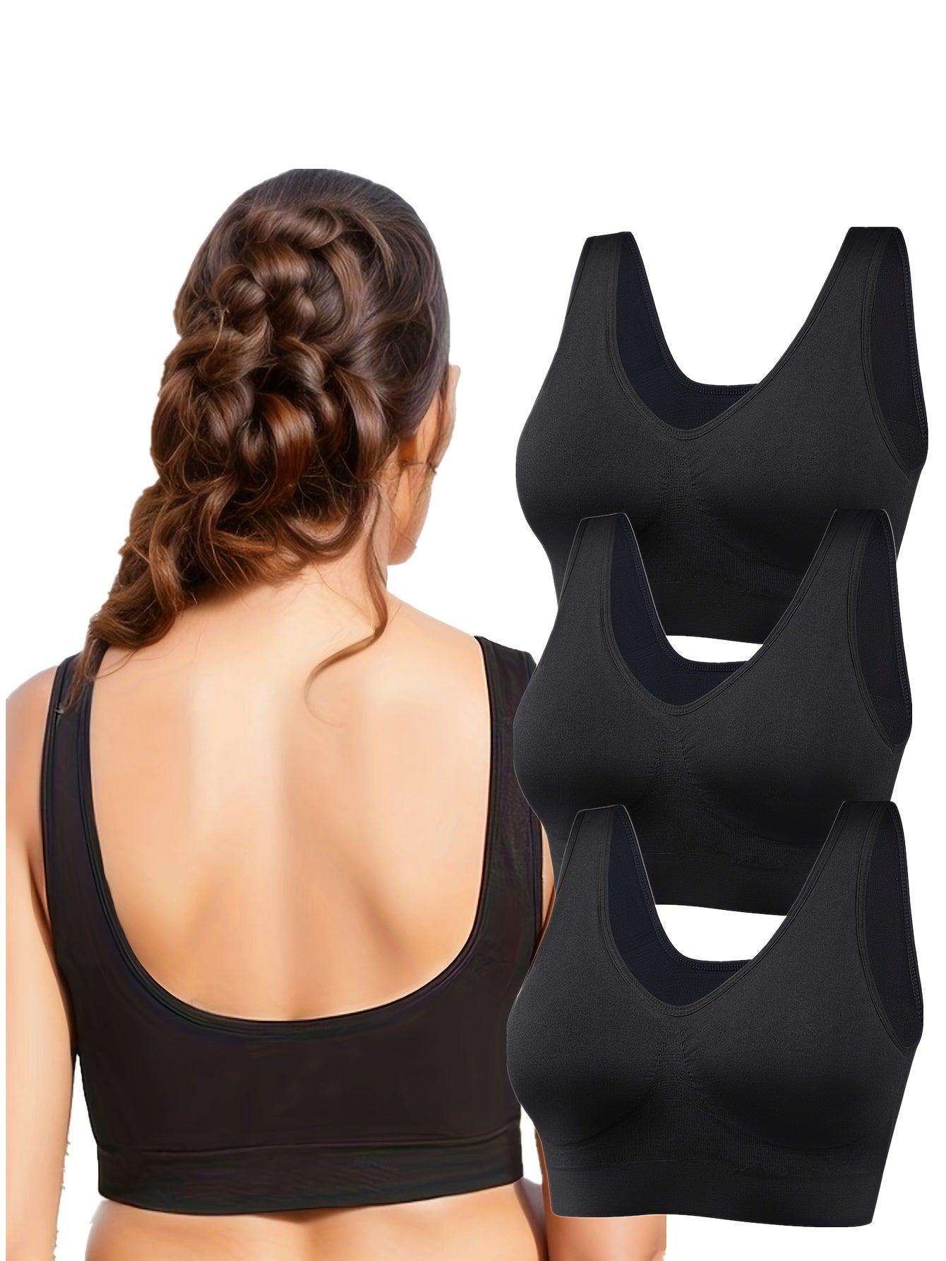 3 Pack Women's Plus Seamless Sports Bra Set