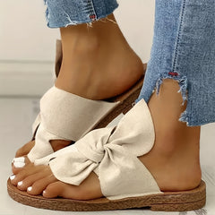 Women's Bow Flat Slide Sandals Non Slip Casual Outdoor Slides