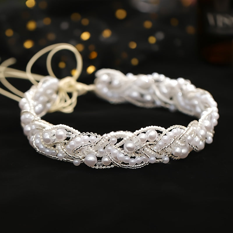 Bride Faux Pearl Hairband Crystal Headband Wedding Headdress Hair Accessories
