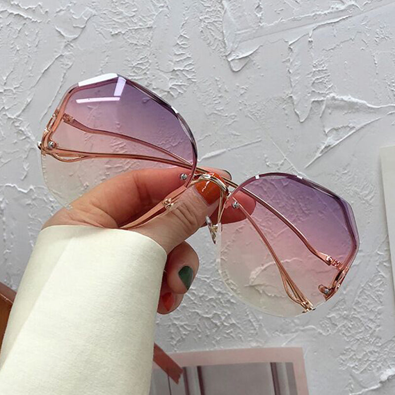 Rimless Round Sunglasses Gradient Lens UV400