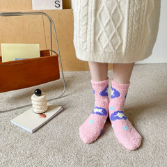 Floral Pattern Plush Socks Soft & Comfy Mid Tube Stockings