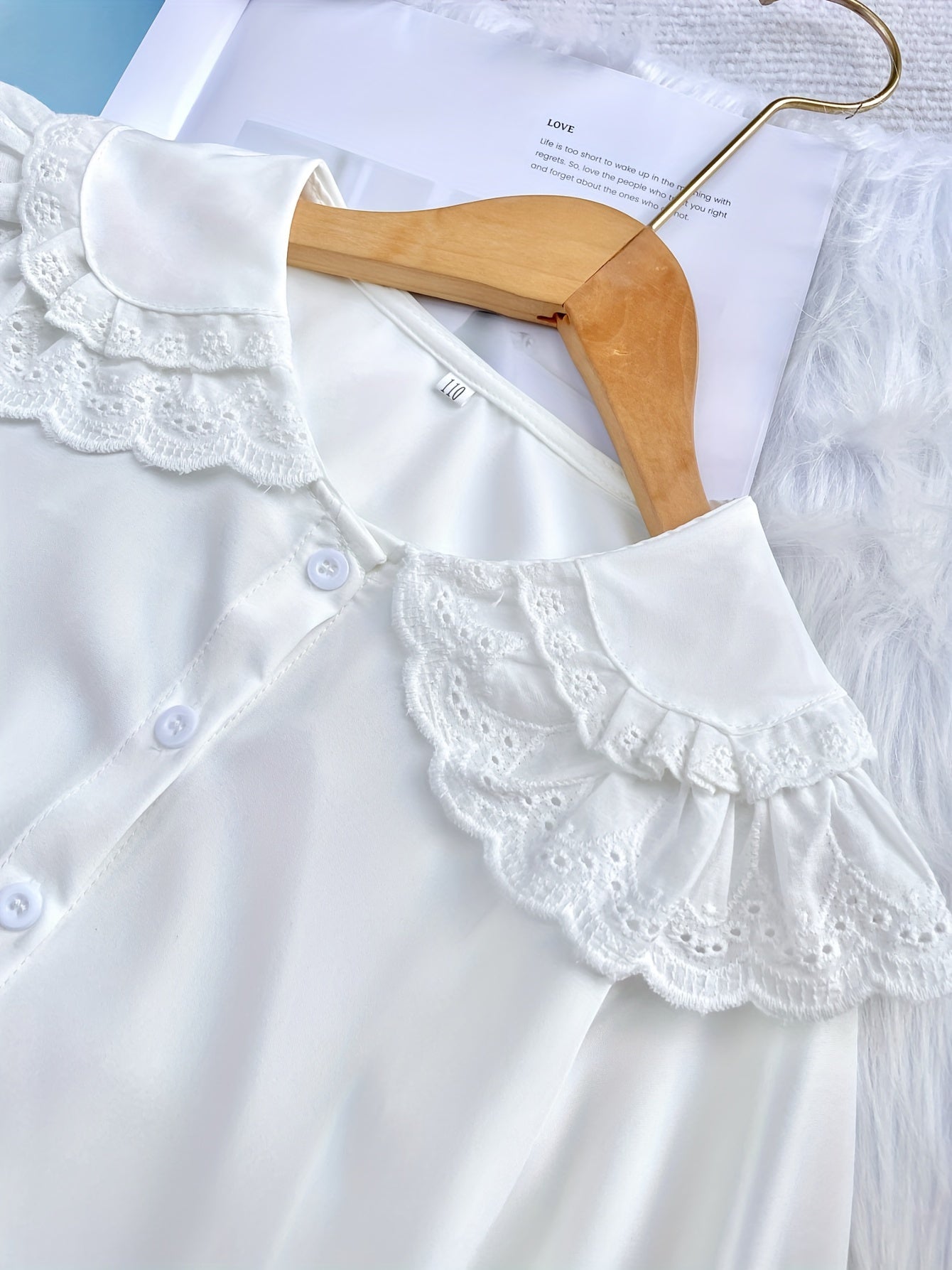 Girls Sweet Shirt Lace Fringe Collar Button Down Preppy Blouse Top