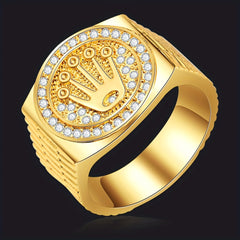 Hip Hop Palm & Crown Rhinestone Men's Ring