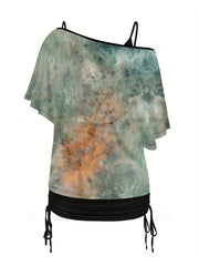 Women's Plus Graphic Print One Shoulder Top & Solid Cami Top Set