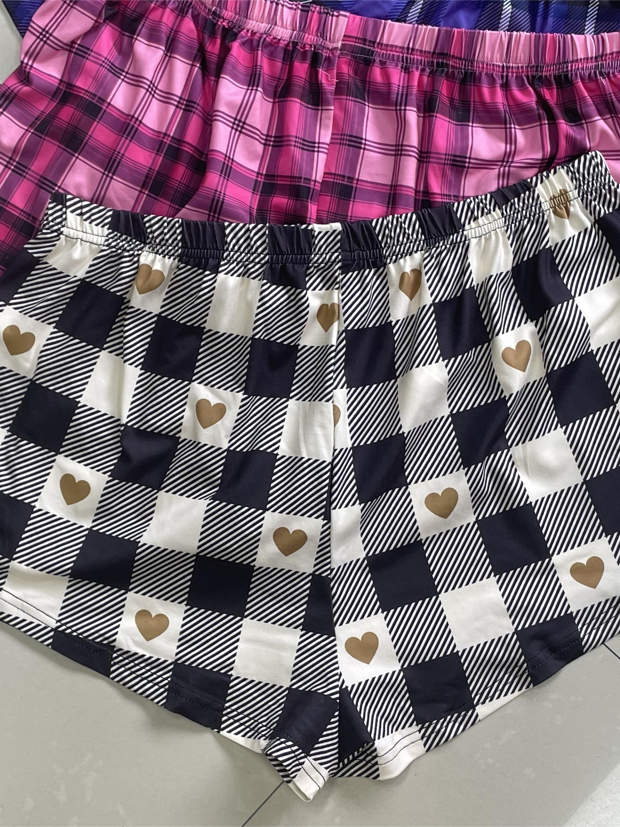  Plaid Stretch Loungewear Set 3pcs