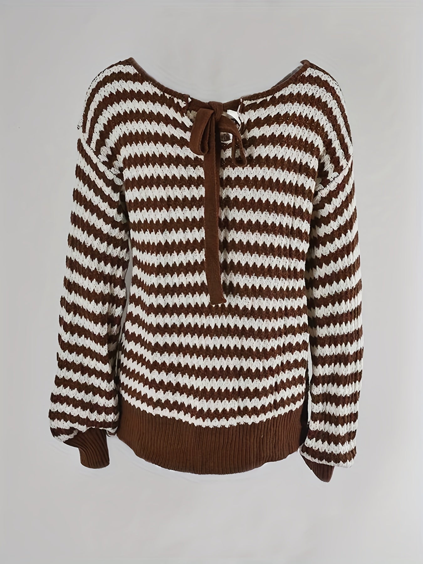  Casual Stripe Print Long Sleeve Round Neck Pullover Sweater