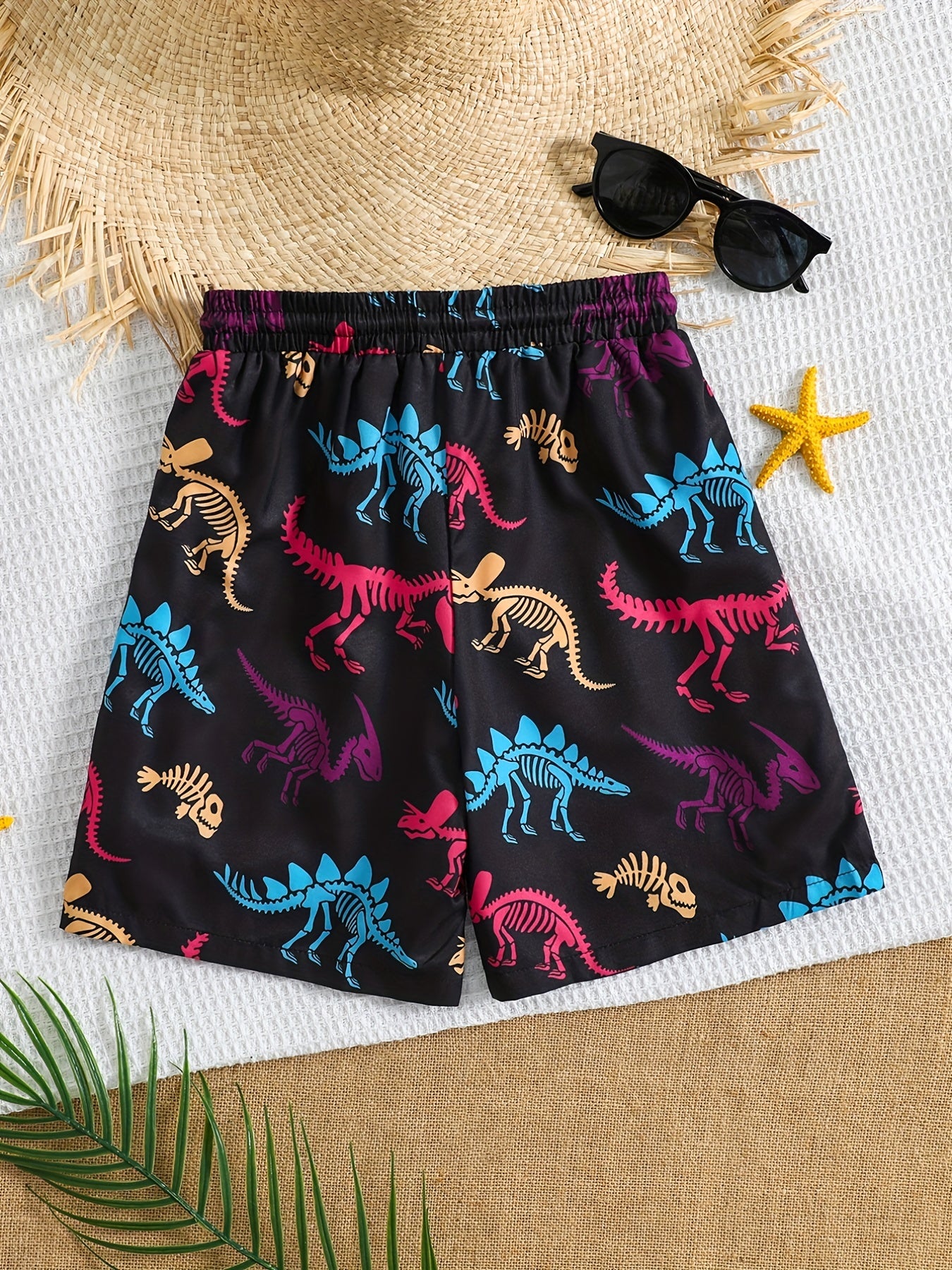 Boy's Dino Skeleton Beach Shorts Swim Trunks Halloween Style Kids' Beachwear