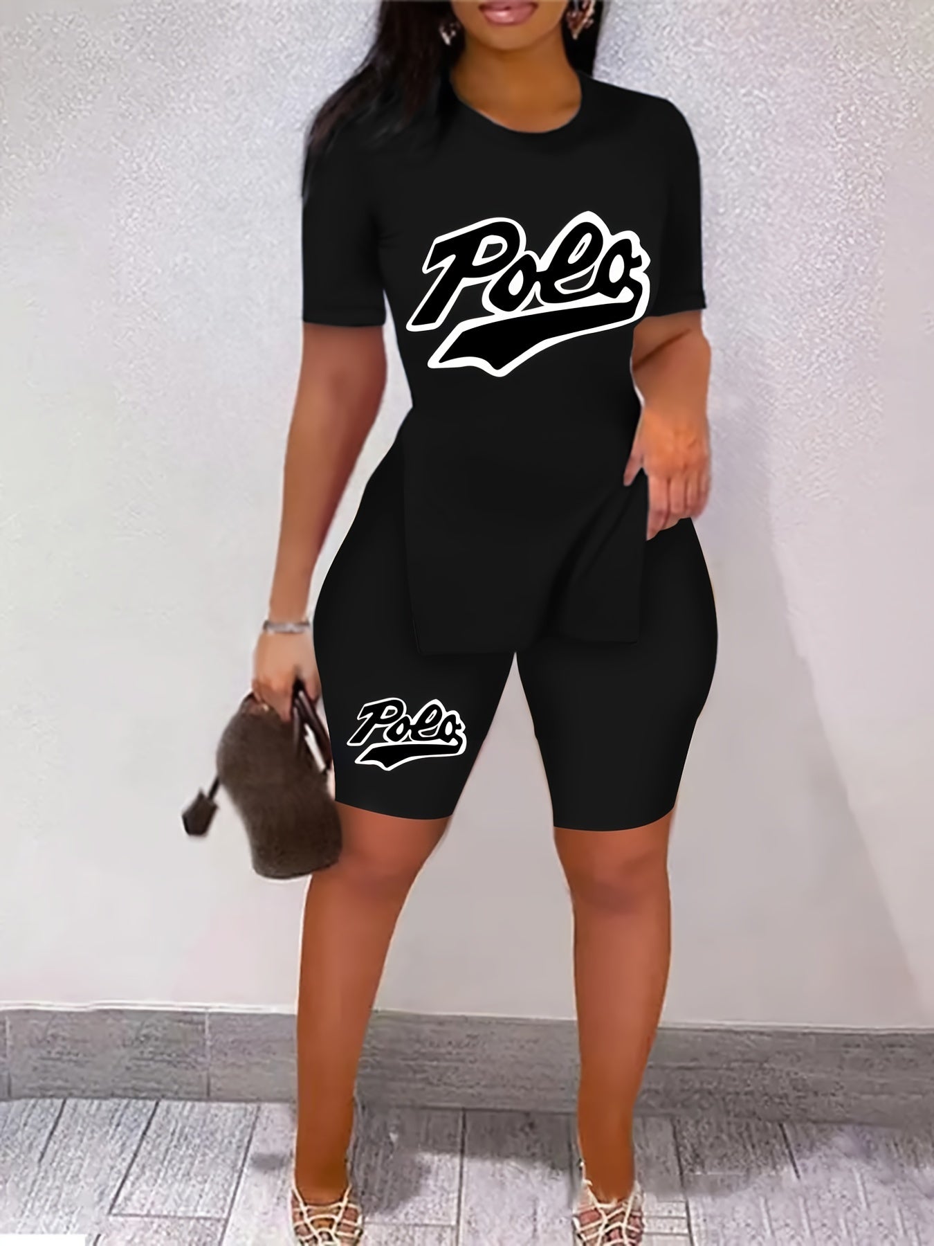 Retro Print Two Piece Set Short Sleeve T Shirt & Shorts