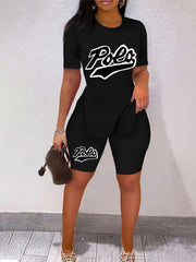 Retro Print Two Piece Set Short Sleeve T Shirt & Shorts