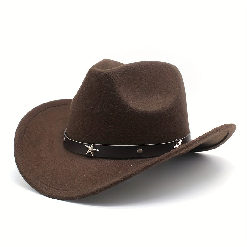 Men's Punk Style Cowboy Hat Five pointed Star British Jazz Wide Brim Hat