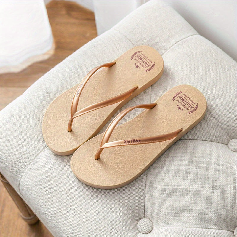 Women's Letter Print Flip Flops Casual Clip Toe Flat Summer Shoes