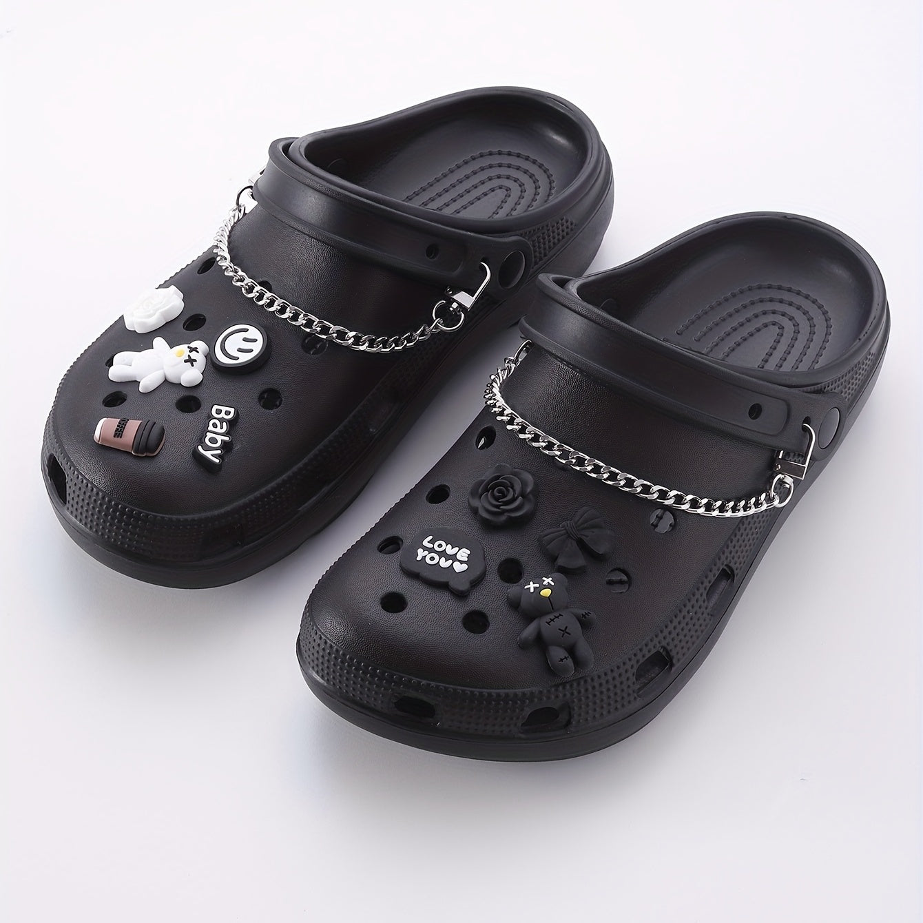 11pcs Cartoon Shoe Charm Set - Chain & Pattern Clogs Buckle For Sandal Slipper