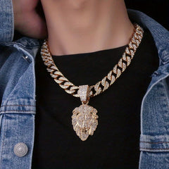 Lion Head Pendant Cuban Chain Necklace