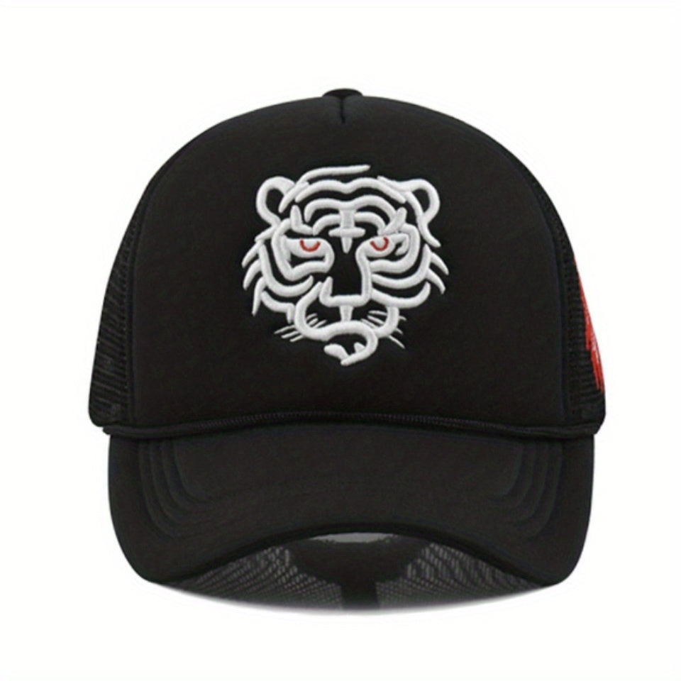 Unisex Sunshade Mesh Baseball Cap Tiger Embroidery