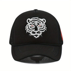 Unisex Sunshade Mesh Baseball Cap Tiger Embroidery