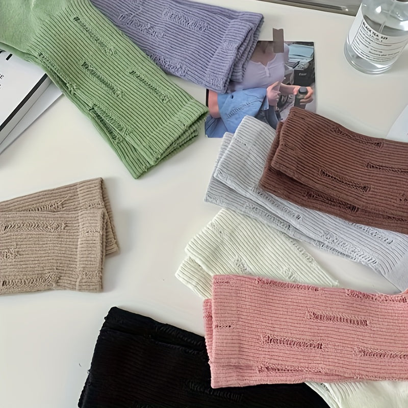 8 Pairs Ripped Crew Socks Comfy & Breathable Women's Stockings & Hosiery
