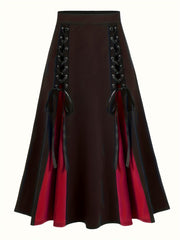  Gothic Lace Up Colorblock Maxi Skirt
