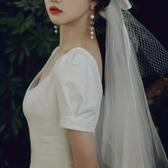 Bridal Head Veil With Mesh And Satin Bowknot Wedding Accessories