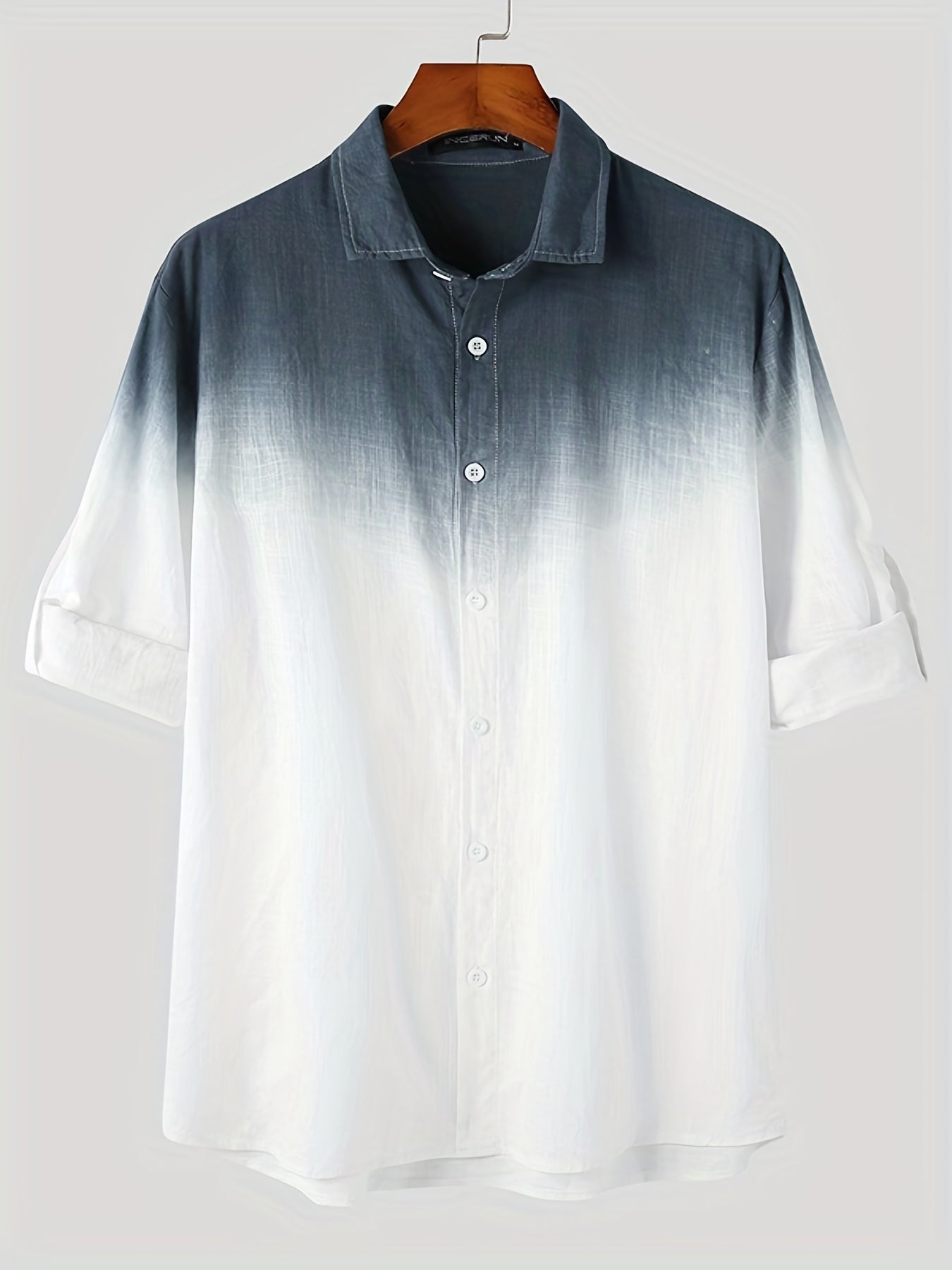 Solid Cotton Men's Shirt Top Retro Ombre Long Sleeve Closure Summer Male Casual