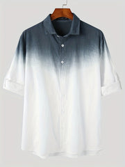 Solid Cotton Men's Shirt Top Retro Ombre Long Sleeve Closure Summer Male Casual