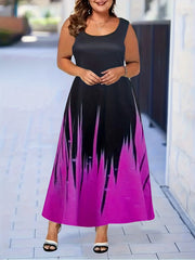  Colorblock Ombre Print Maxi Tank Dress