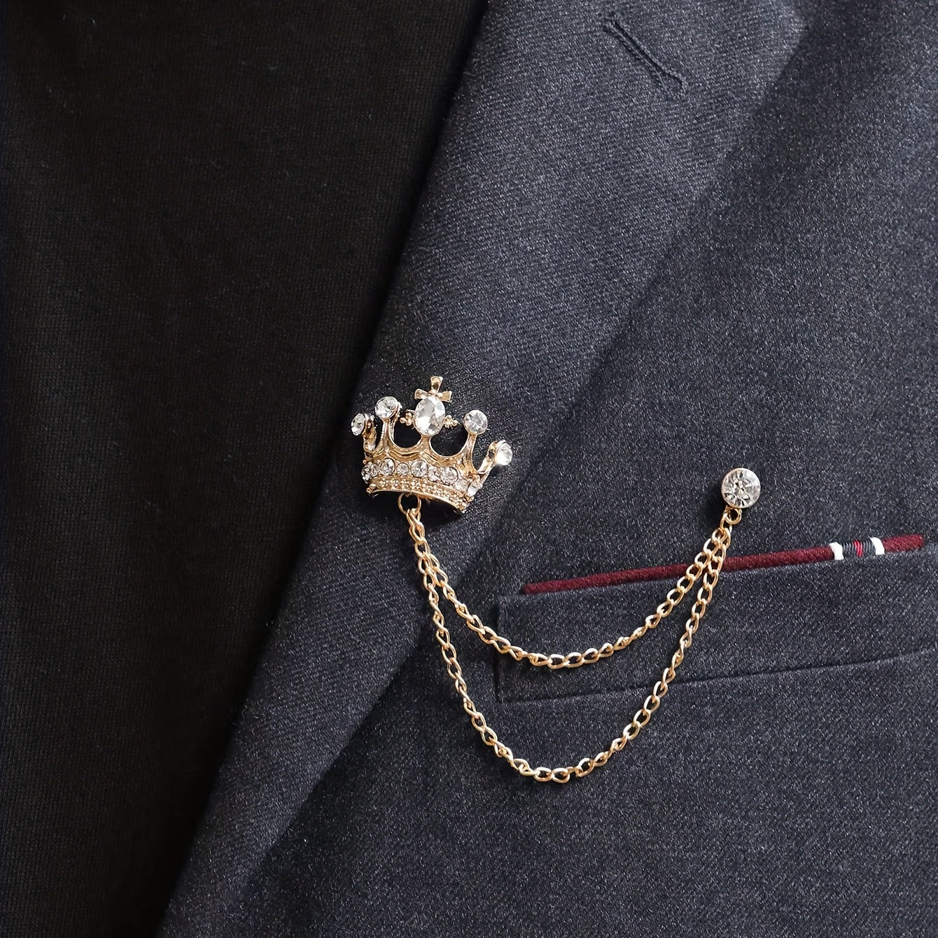 Men's Crown Brooch Decor Cufflink Set