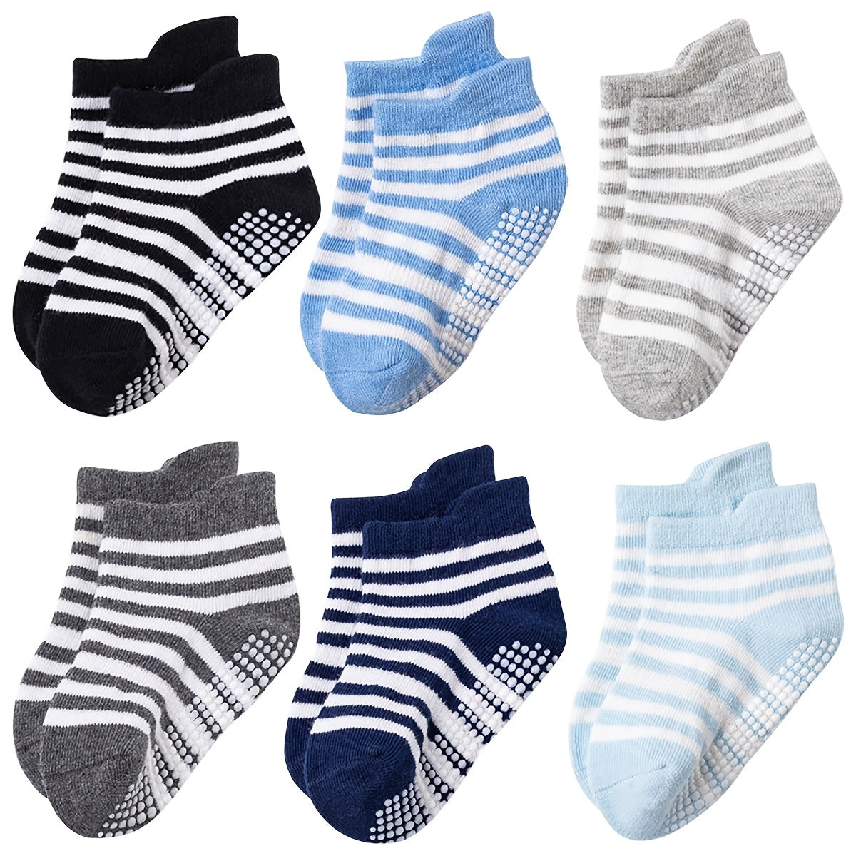 6 Pairs Toddler Baby Socks Stripes & Solid Cotton Ankle Socks