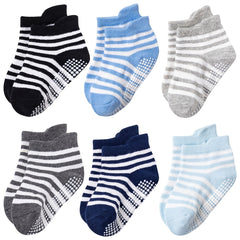 6 Pairs Toddler Baby Socks Stripes & Solid Cotton Ankle Socks