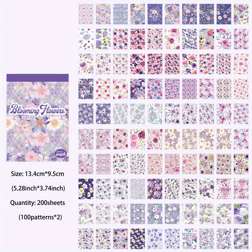 Vintage Purple Blooming Flowers Scrapbook Paper - 200 Sheets